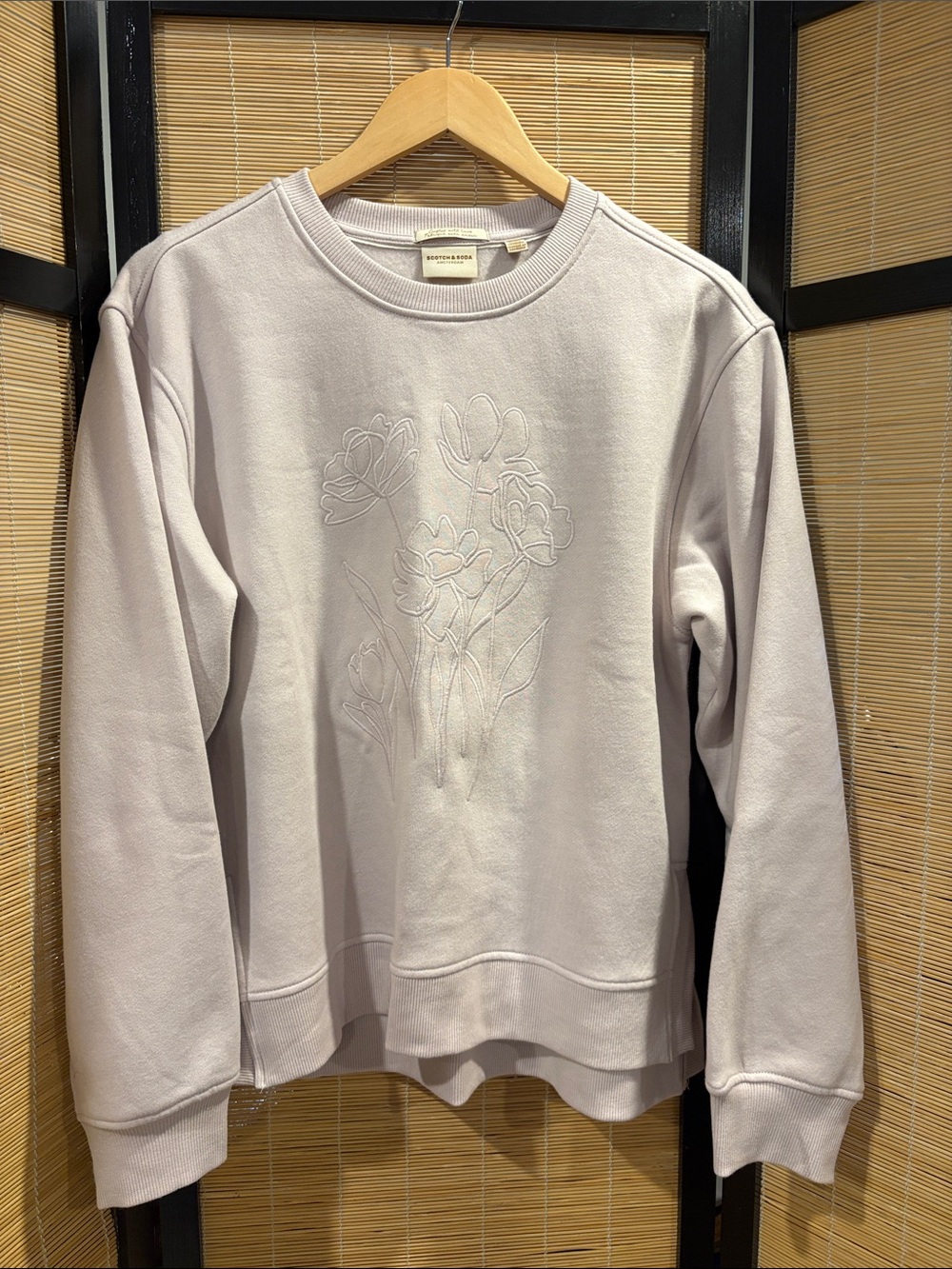 Scotch & Soda Lavender Crewneck Sweatshirt with Embroidered Floral Motif
